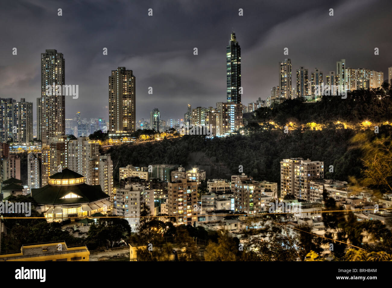 Tall buildings in Hong Kong Island city centre at night Stock Photo Alamy