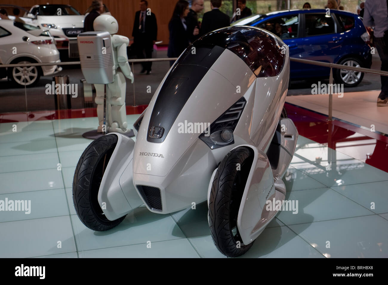 Paris, France, Display, Paris Car Show , Electric Motorcycle, Concept, Honda 3R-C, Green Tech Stock Photo