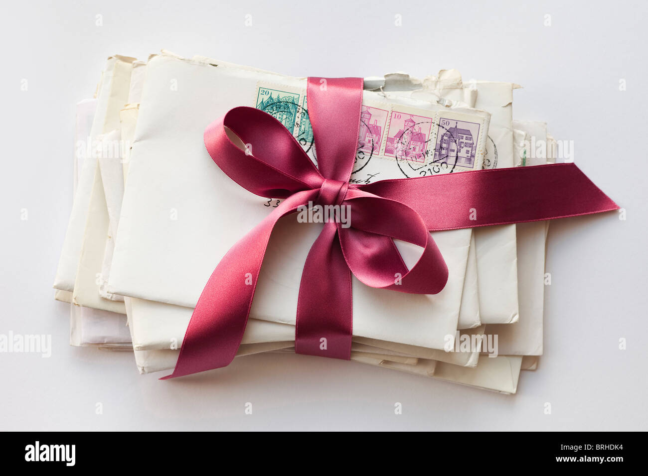 Stack of Letters Tied With Ribbon Stock Photo