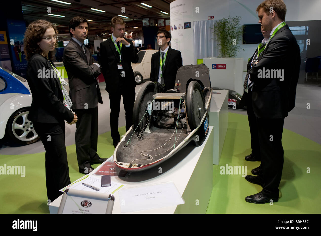 Paris, France, Small Group People, Visiting, Paris Car Show, Minimum Gas Consumption Concept Car, Estaca University, Pv3e, Student Engineering Project, Green tech Stock Photo