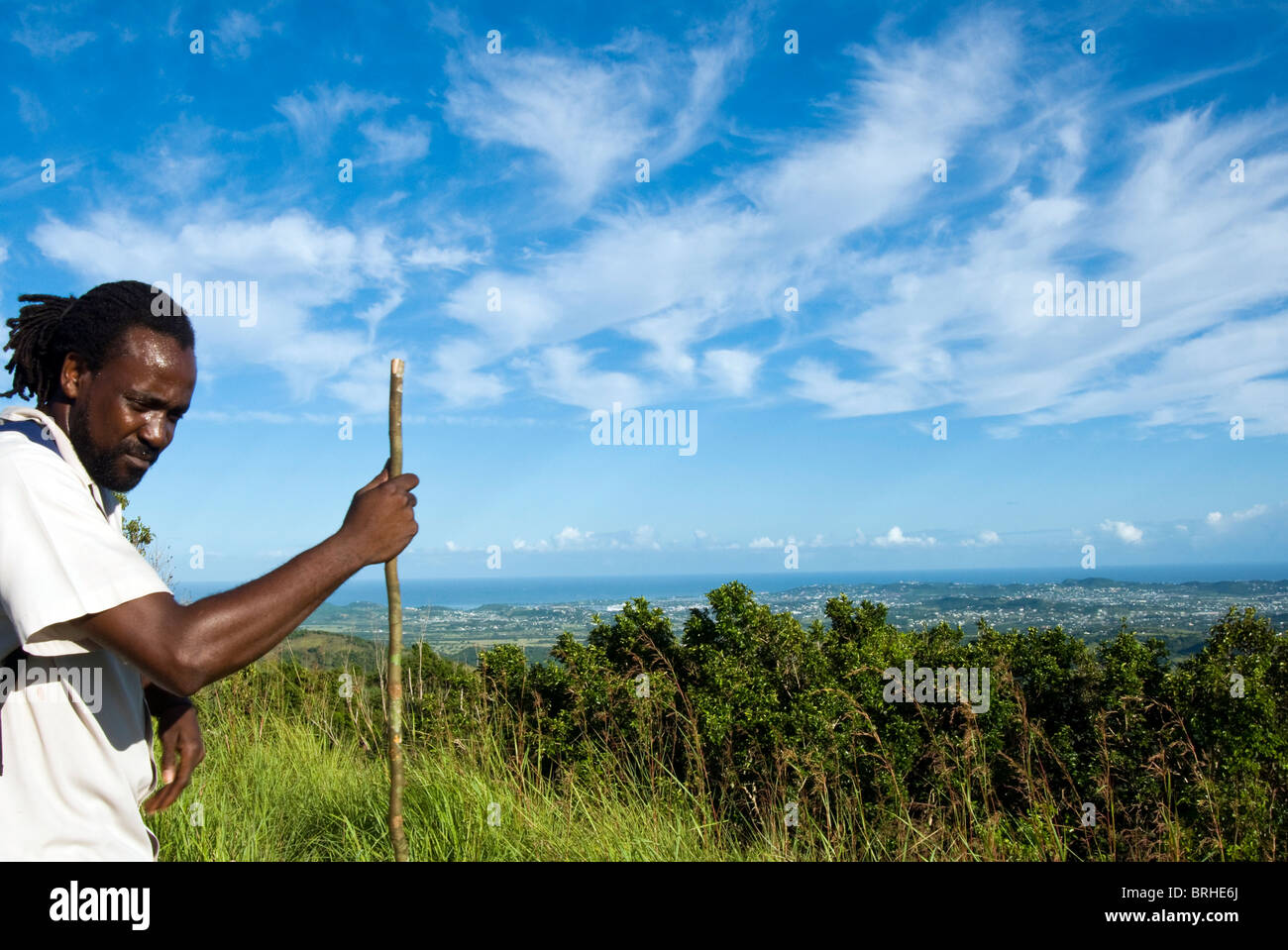 View of north west area from Boggy Peak, Antigua, West Indies, Caribbean, Central America Stock Photo