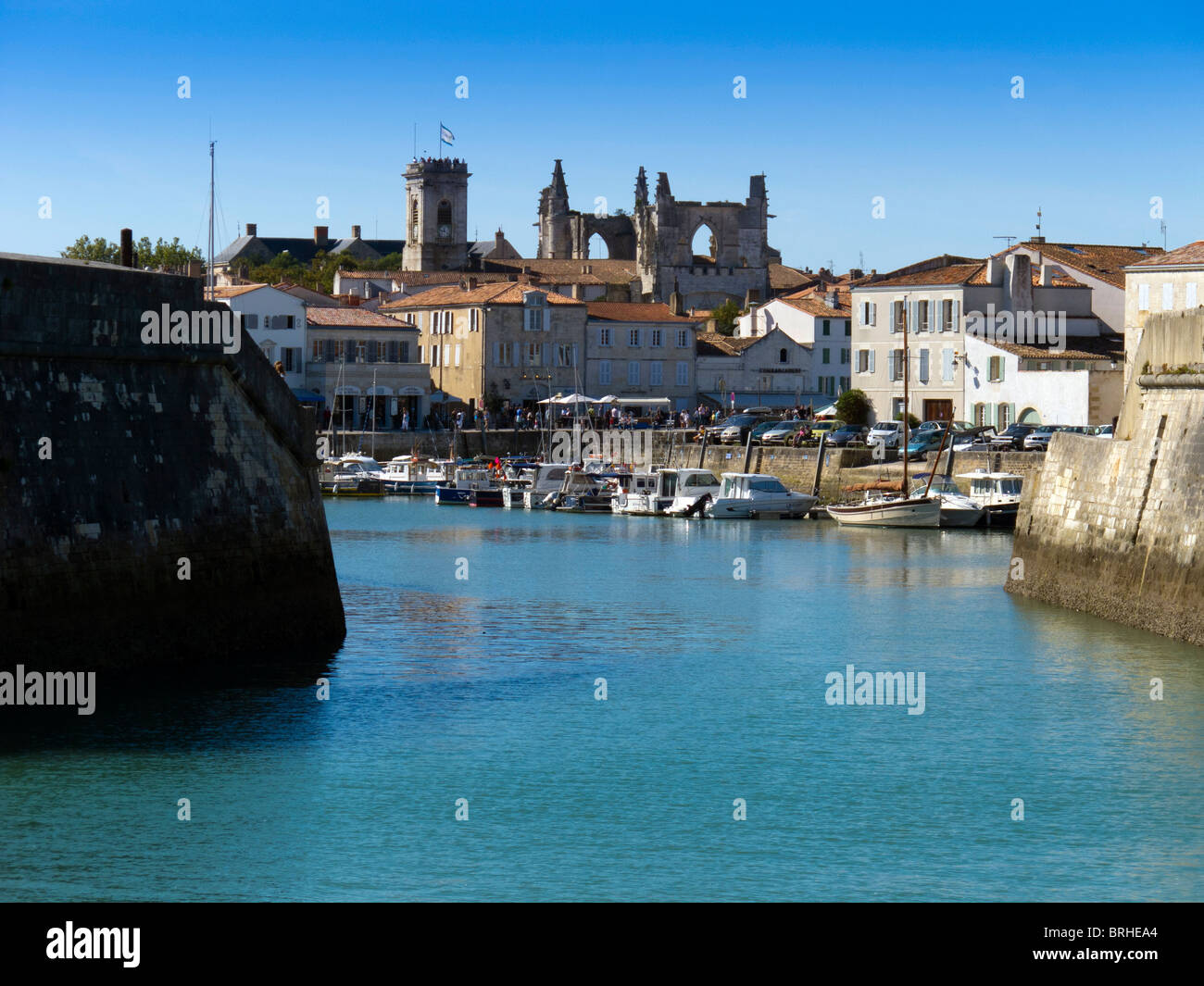 The harbour entrance to the port of St Martin de Re in the French island of Ile de Re near La Rochelle Stock Photo