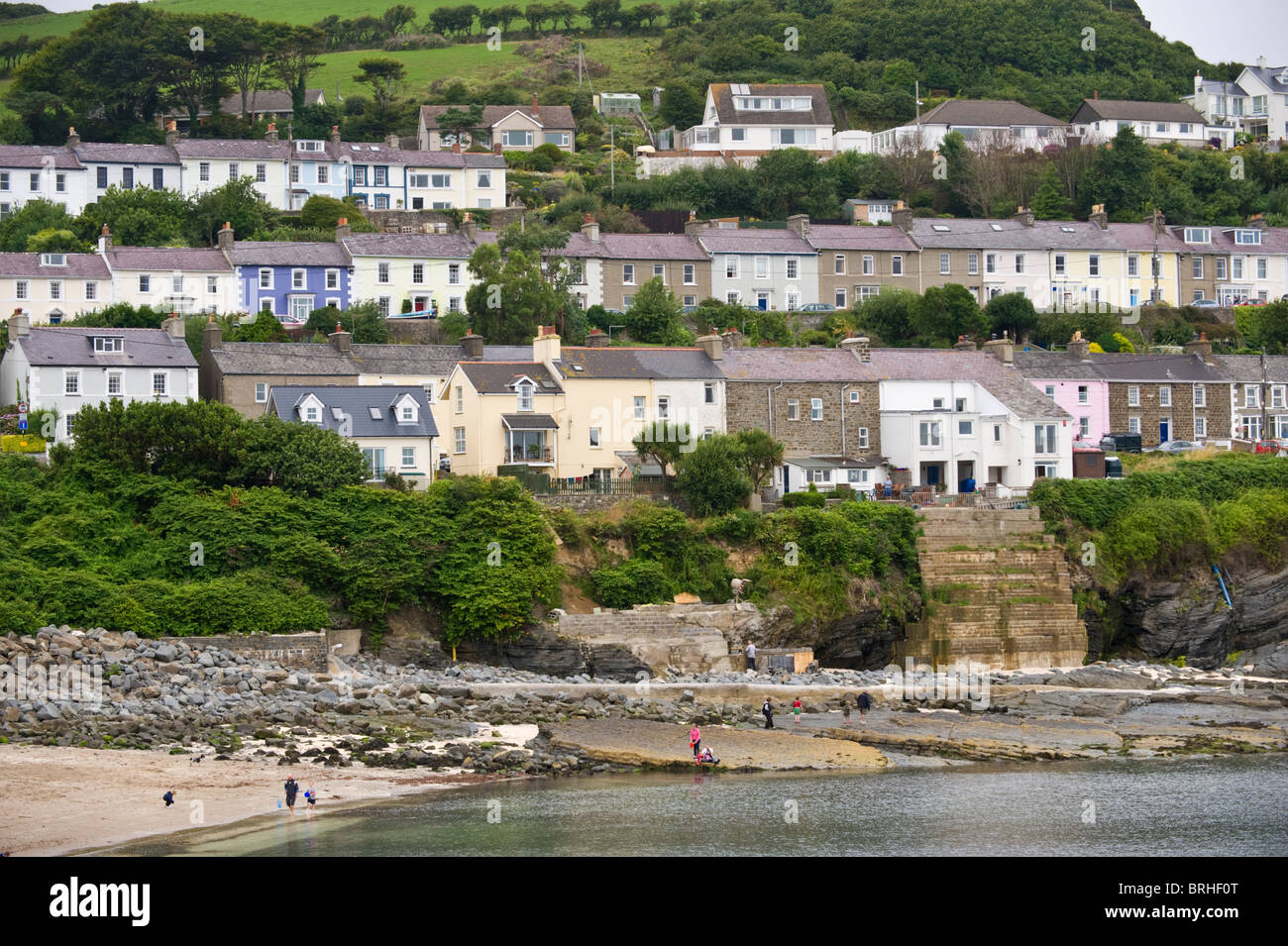 Terraced cottages on hillside overlooking the Welsh seaside holiday