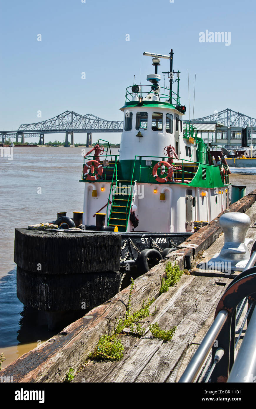 St. John Tugboat on the Mississippi River, New Orleans LA Stock Photo