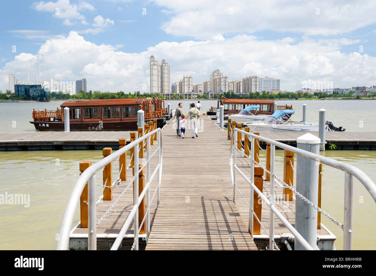 Songjiang, Shanghai, China. Marina and luxury apartments seen from