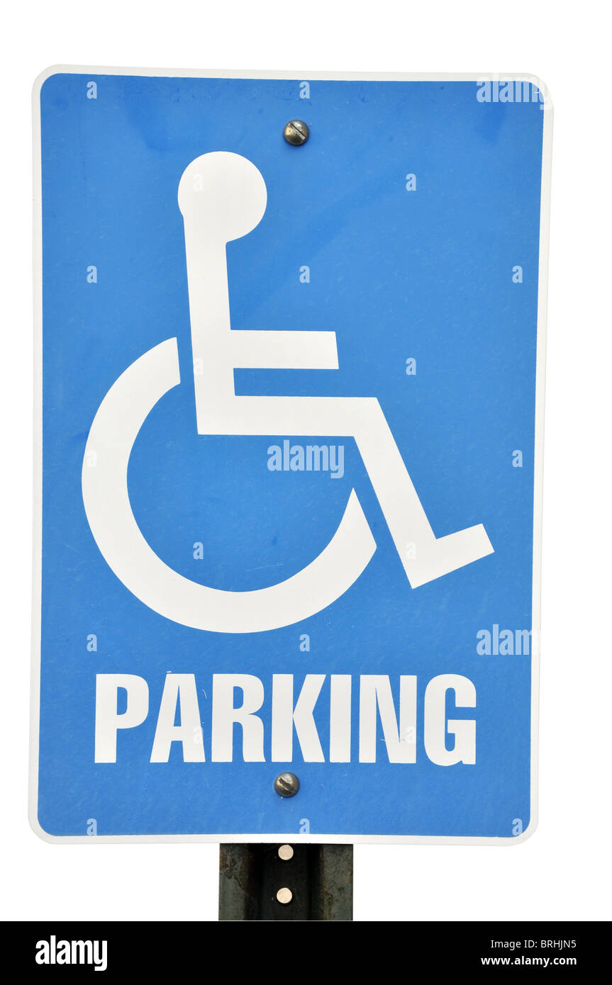 Handicapped parking sign isolated on white background with clipping path. Stock Photo