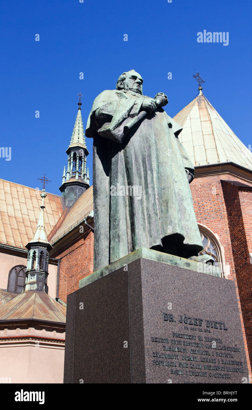 Monument of Dr. Jozef Dietl in Front of St. Francis of Assisi Church in Krakow, Poland Stock Photo
