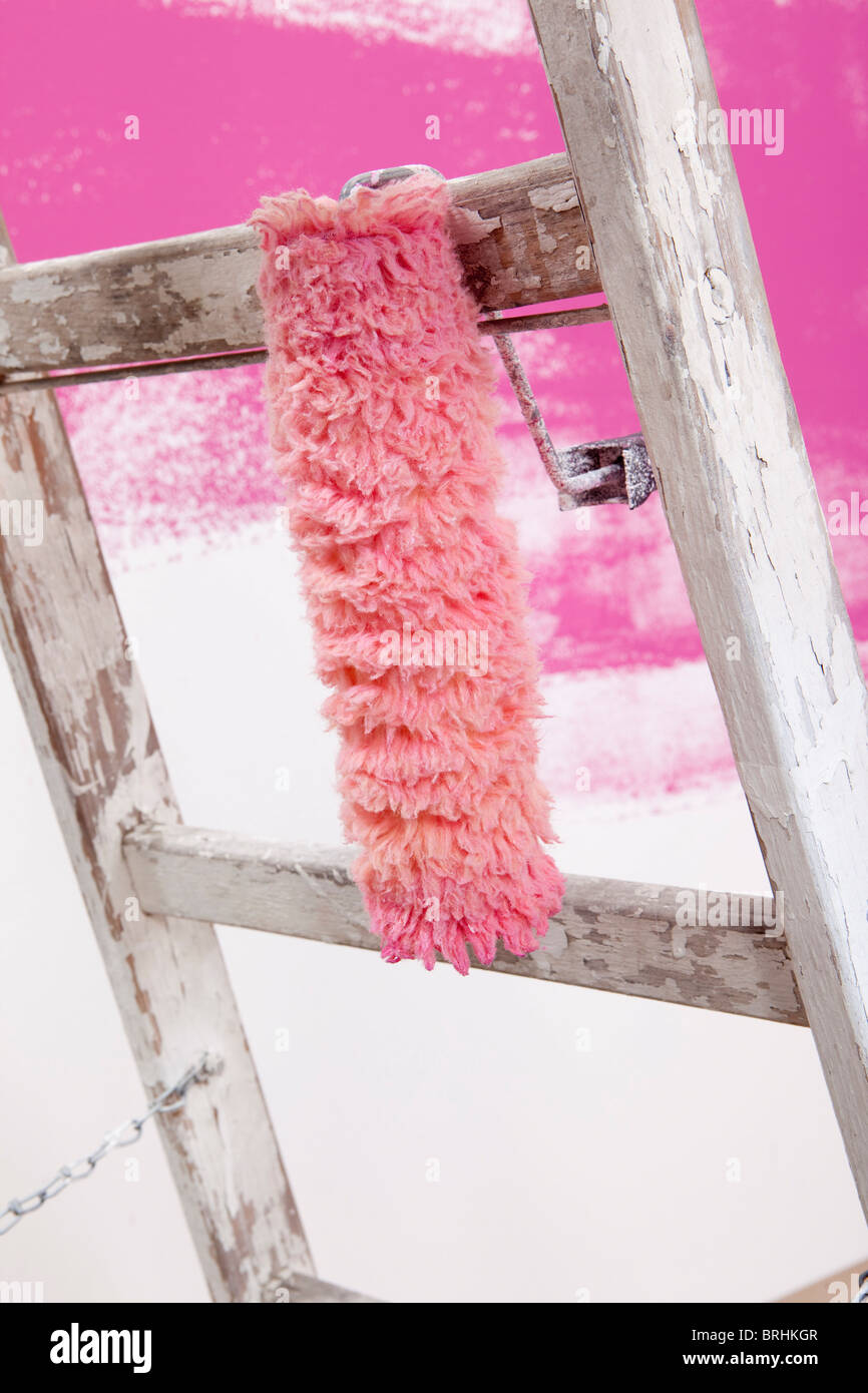 Paint Roller Hanging on Ladder Stock Photo Alamy