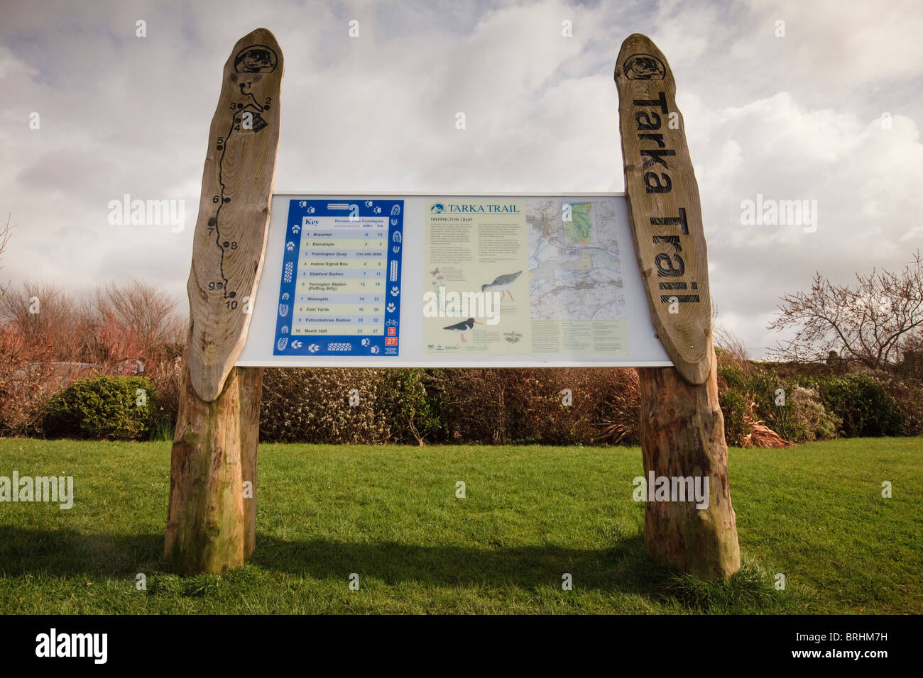 Sign on the Tarka Trail coast to coast cycle route, Fremington Quay, North Devon, UK Stock Photo