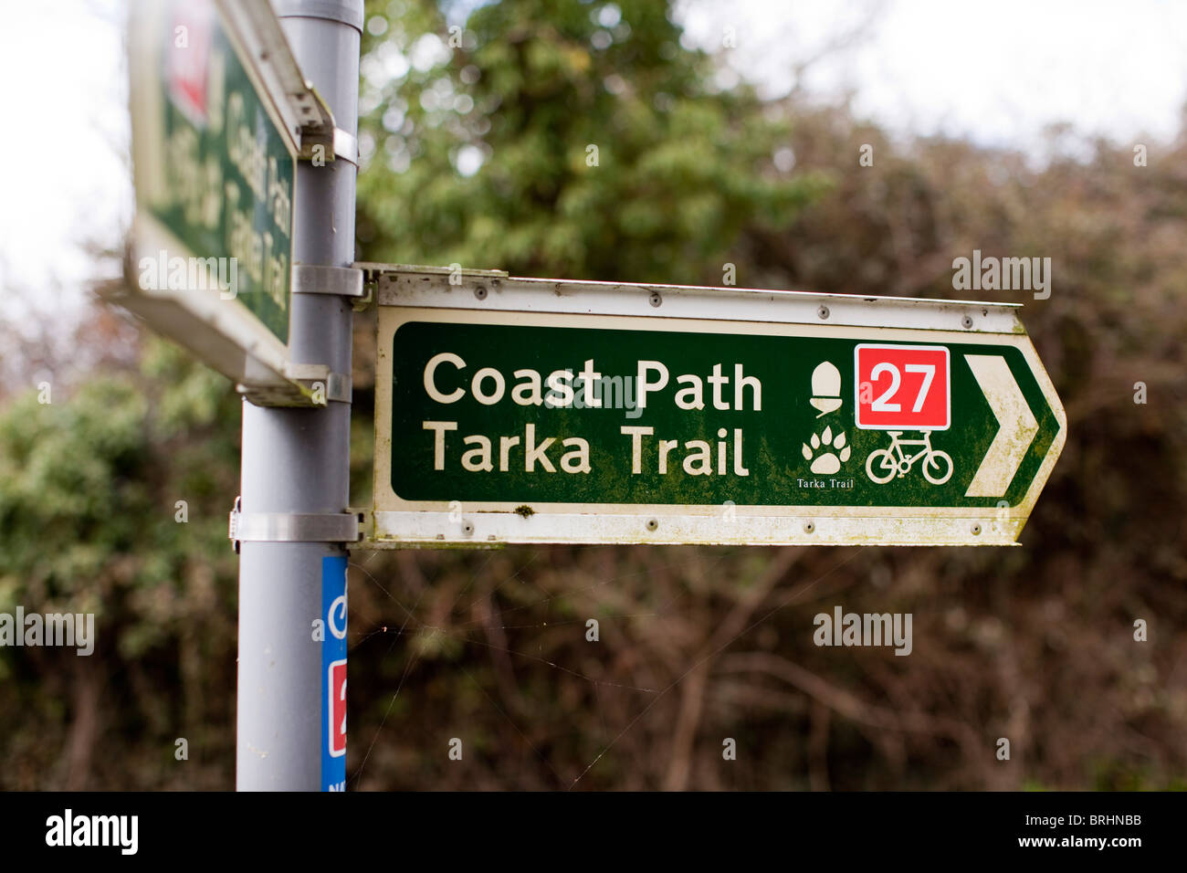 Sign on the Tarka Trail coast to coast cycle route, Fremington Quay, North Devon, UK Stock Photo
