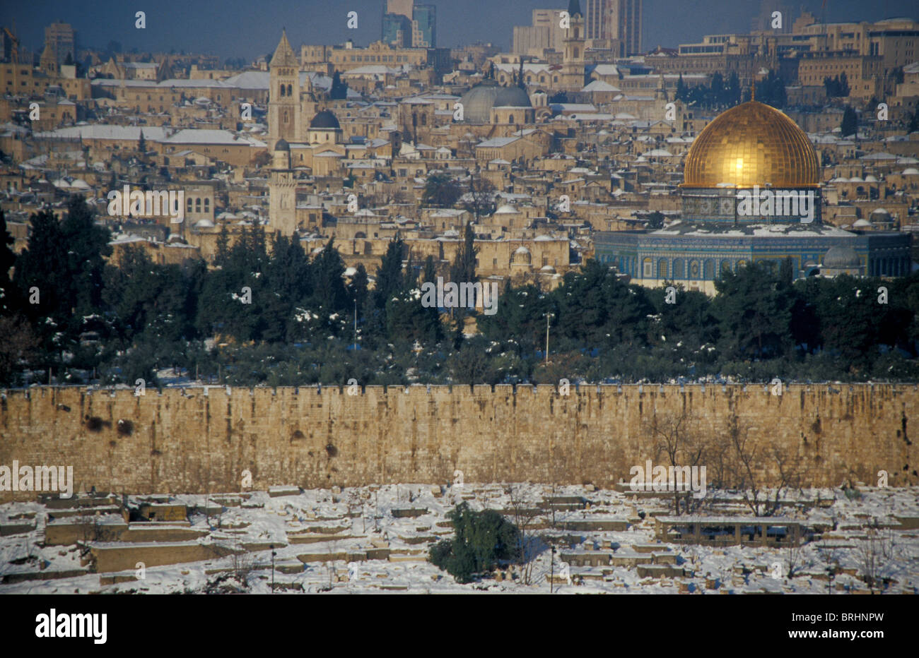 Israel, Snow over Temple Mount and the Old City of Jerusalem Stock ...
