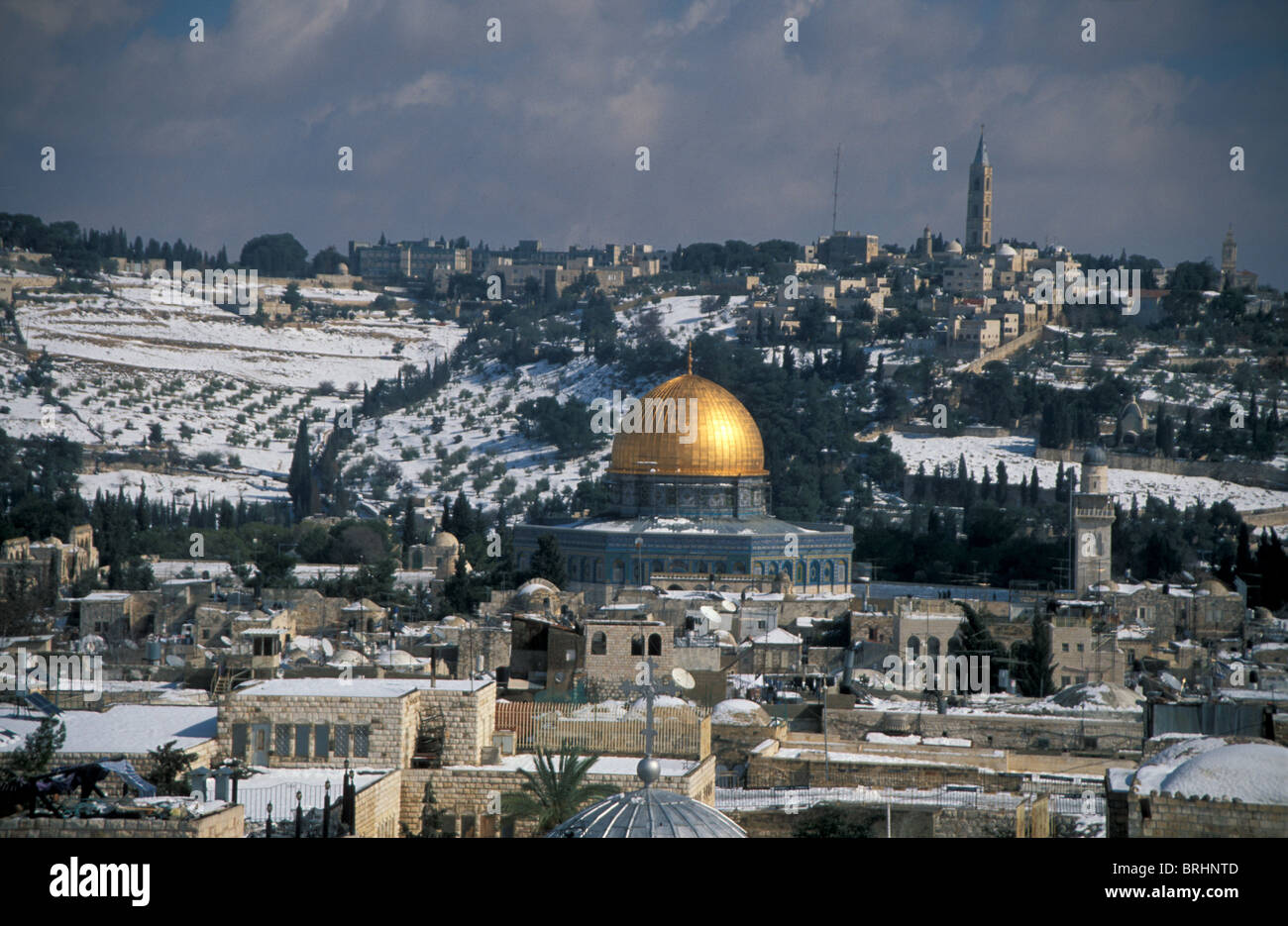 Israel, Snow over Temple Mount and the Old City of Jerusalem Stock ...