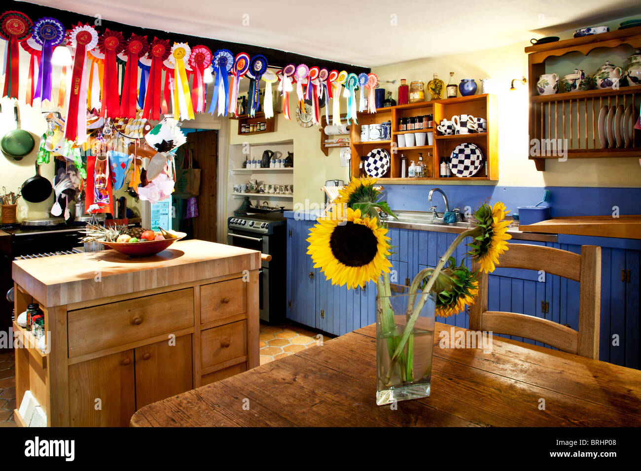 The country style kitchen in an English village house UK Stock Photo