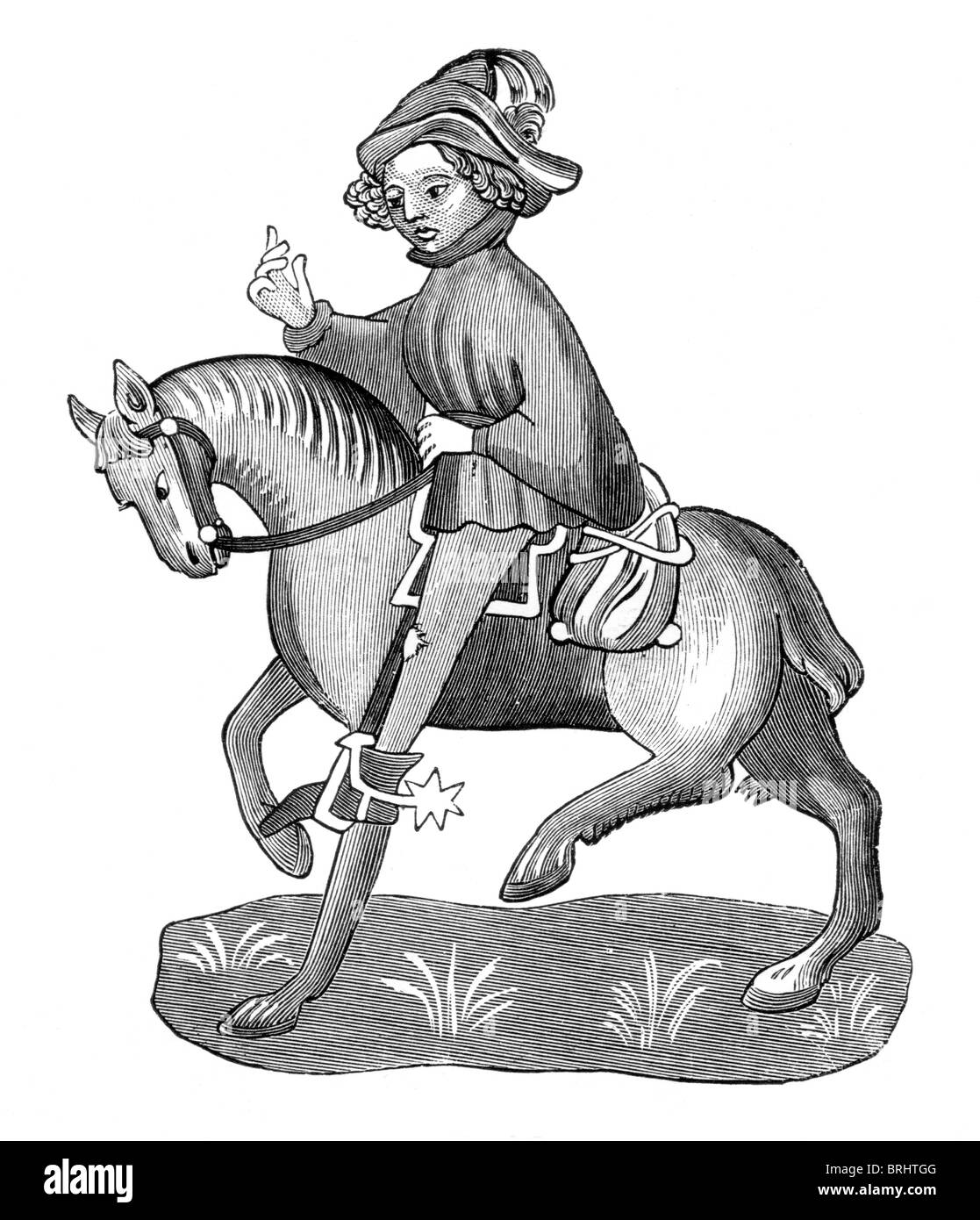 Black and White Illustration; The Canon's Yeoman, from the Ellesmere Manuscript of the Canterbury Tales, Stock Photo