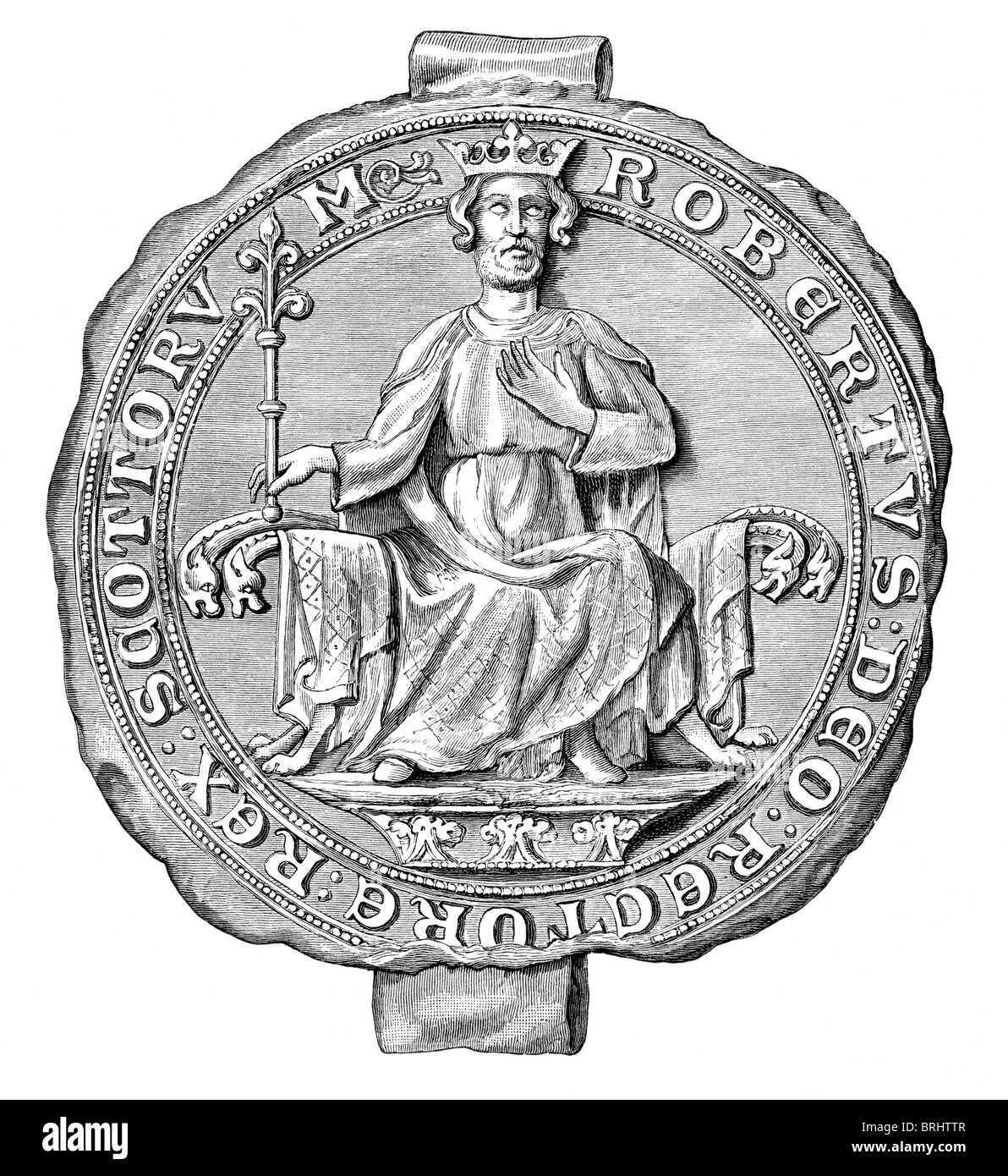 Black and White Illustration; Seal of Robert Bruce, King of the Scots Stock Photo