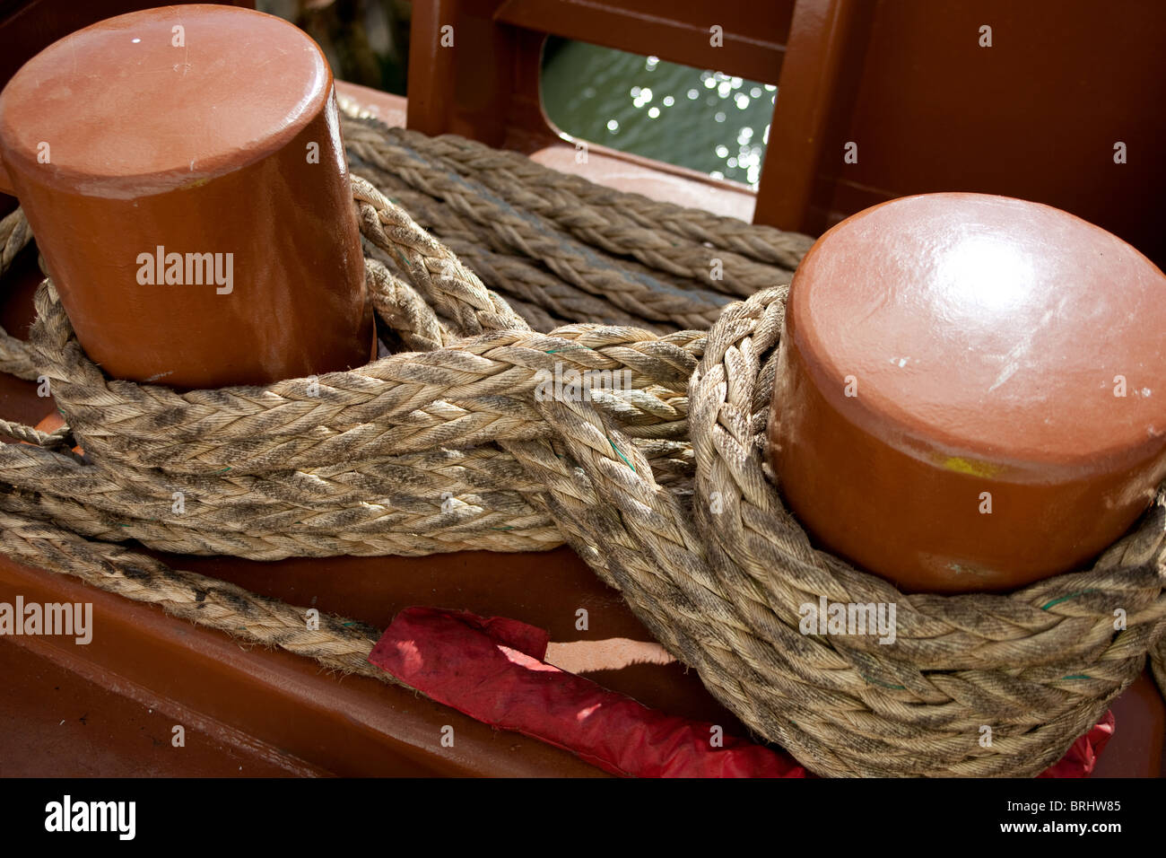 Securing mooring lines made fast on board ship Stock Photo Alamy