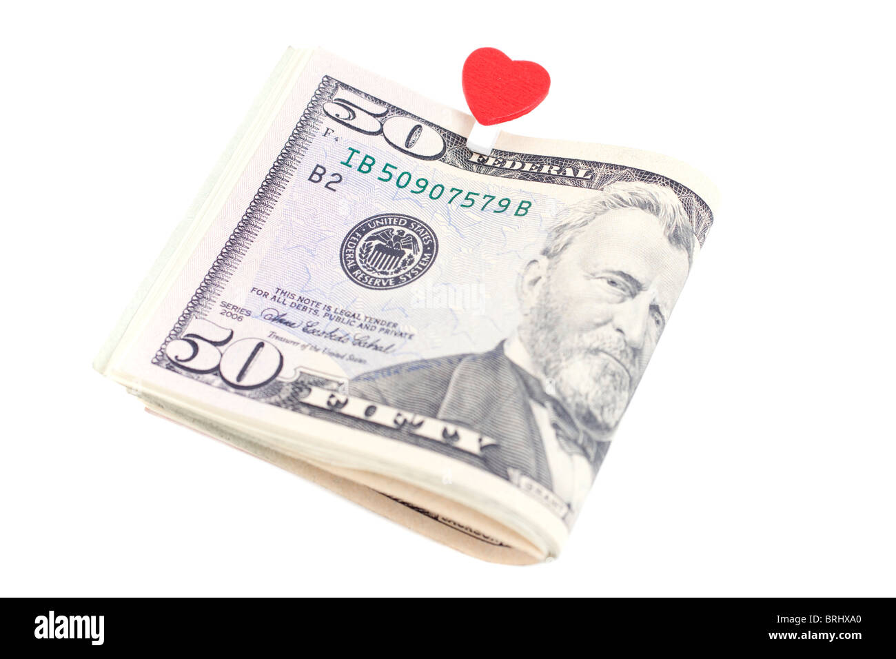 U.S. fifty dollars with the symbol of the heart Stock Photo