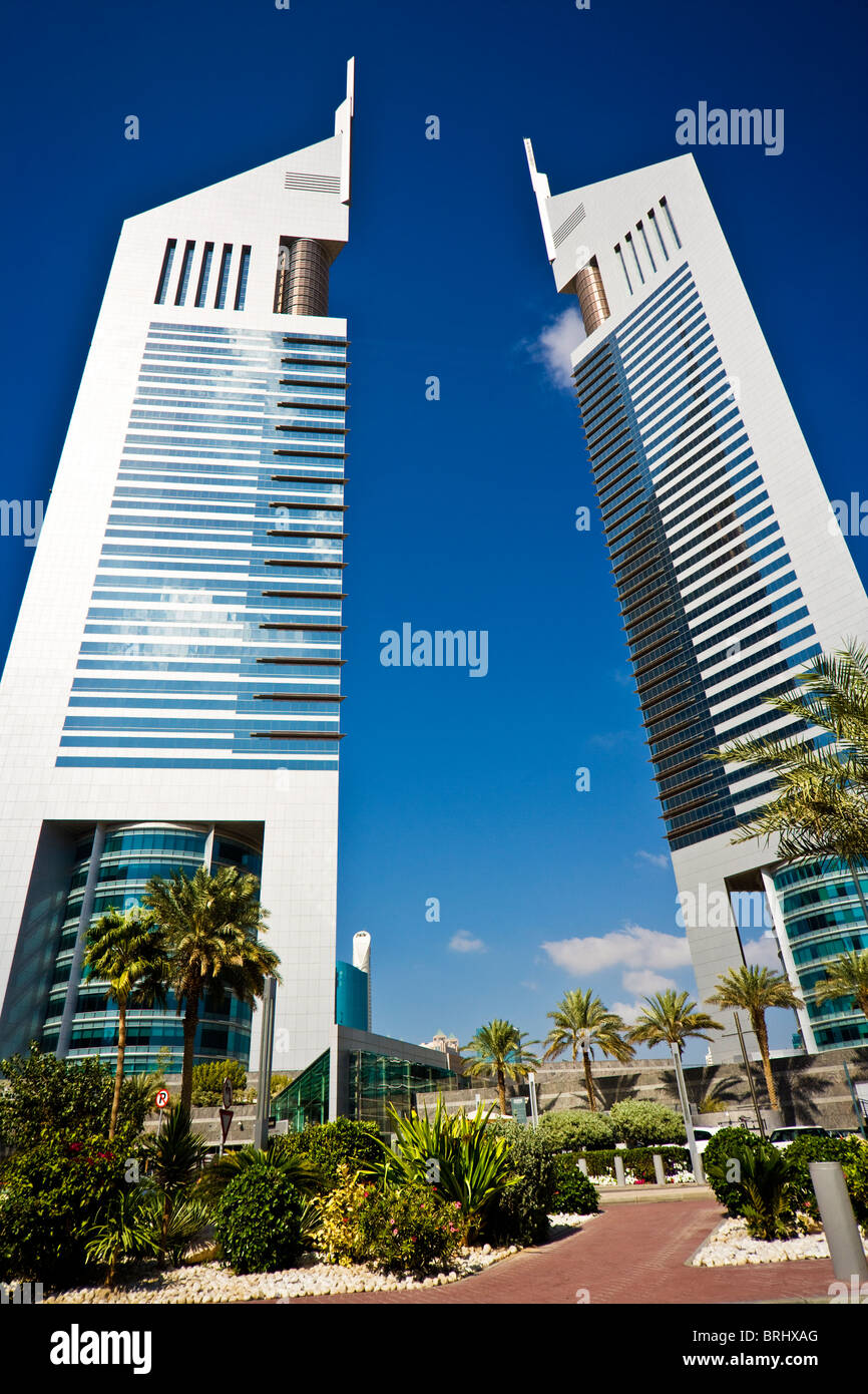 The Emirates Towers on Sheikh Zayed Road in the financial centre of Dubai, United Arab Emirates, UAE Stock Photo
