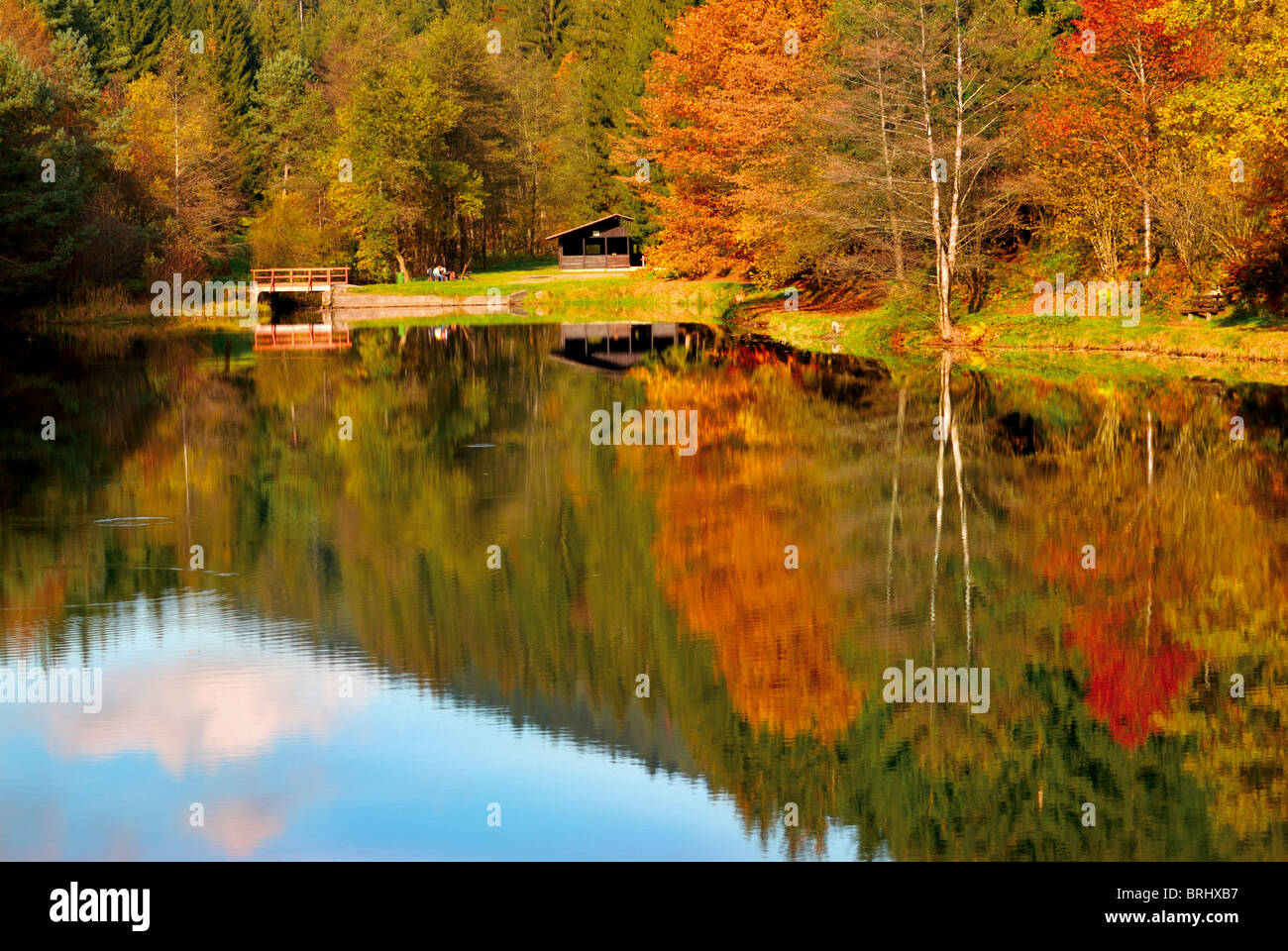 Germany, Odenwald: Autumn at the lake "Eutersee" Stock Photo