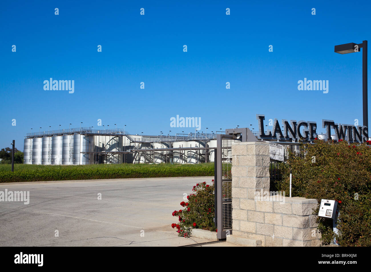Wine tanks at the Lange twins winery in Lodi Califonia Stock Photo
