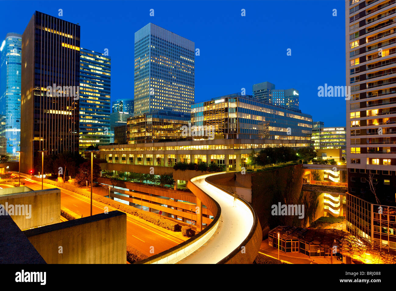 Paris, Financial District, La Defense at Night Stock Photo