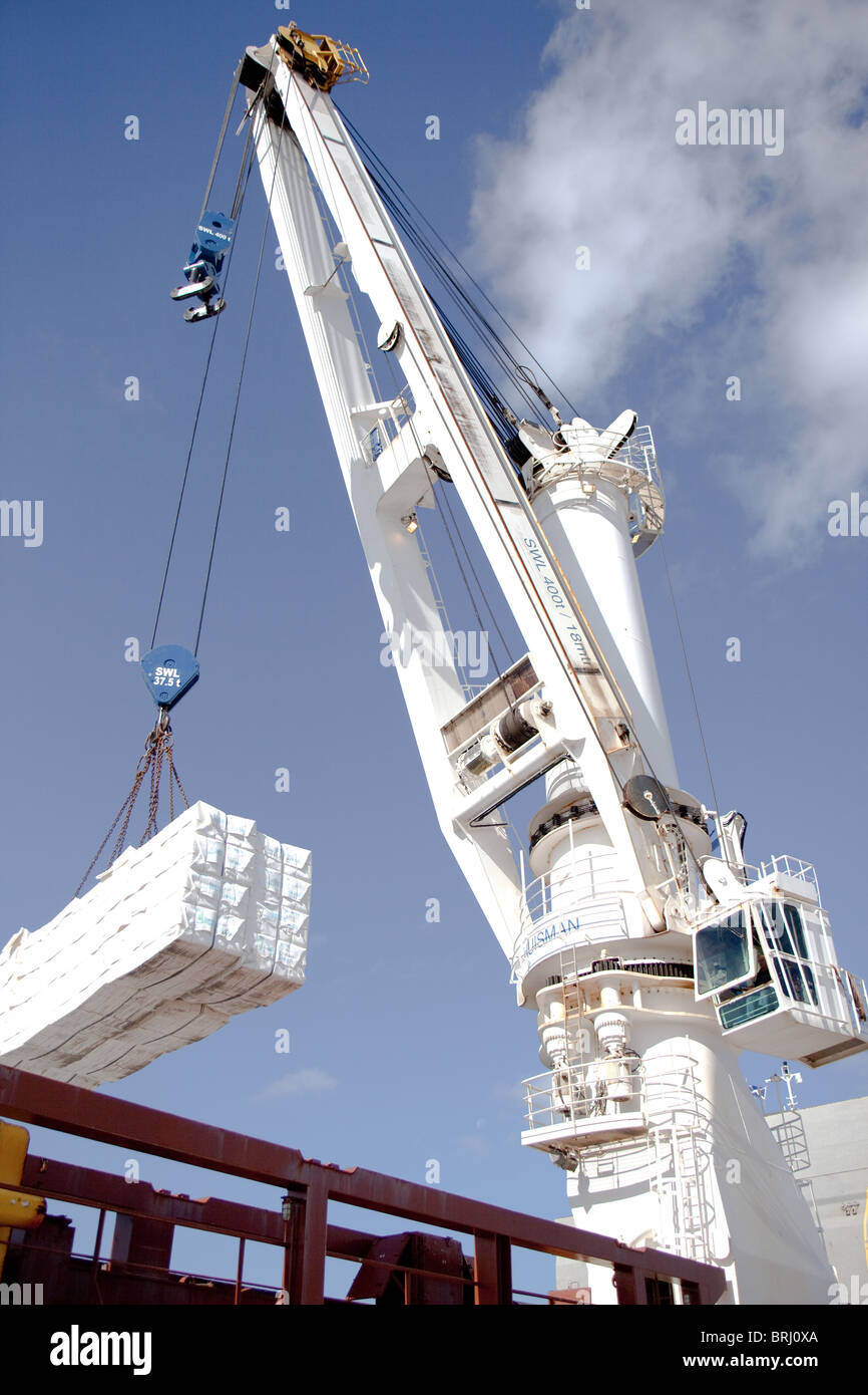 Specialized gantry Cranes on the 'heavy lift vessel' Happy Ranger  unloading dry bulk cargo at Montrose Scotland Stock Photo