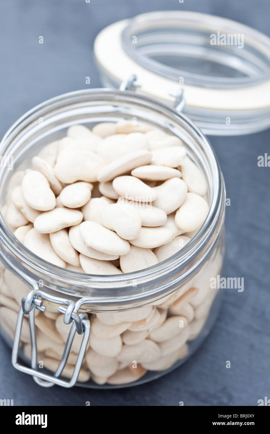 Dried butter beans in a glass jar Stock Photo Alamy