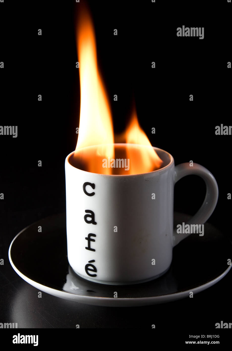 A cup of burning coffee Stock Photo
