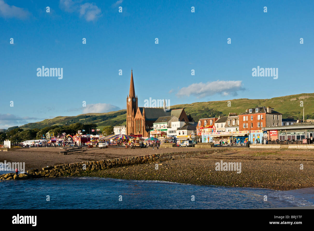 Sea frontage of seaside resort Largs in North Ayrshire Scotland in early evening light Stock