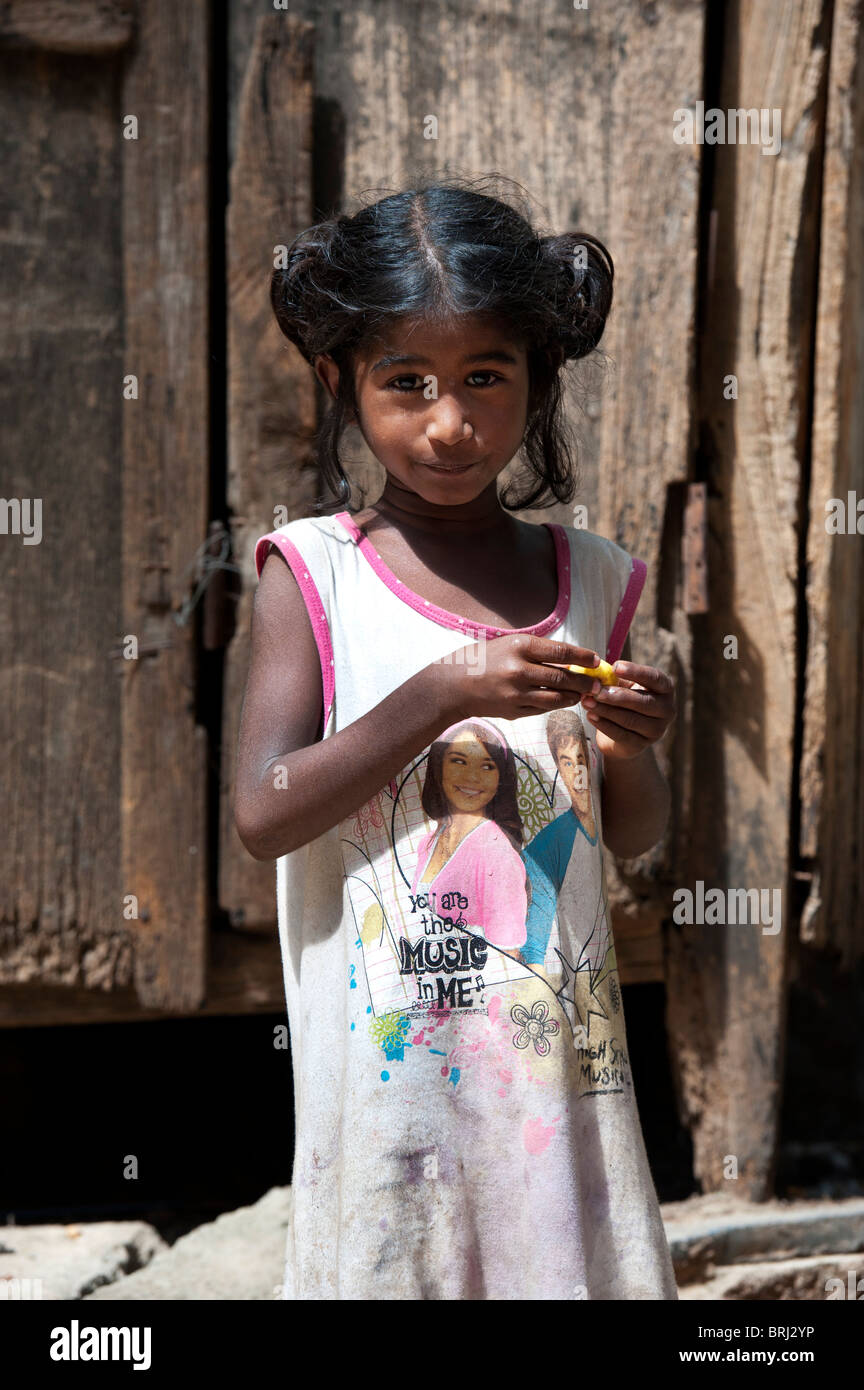 Young poor Indian street beggar girl. India Stock Photo