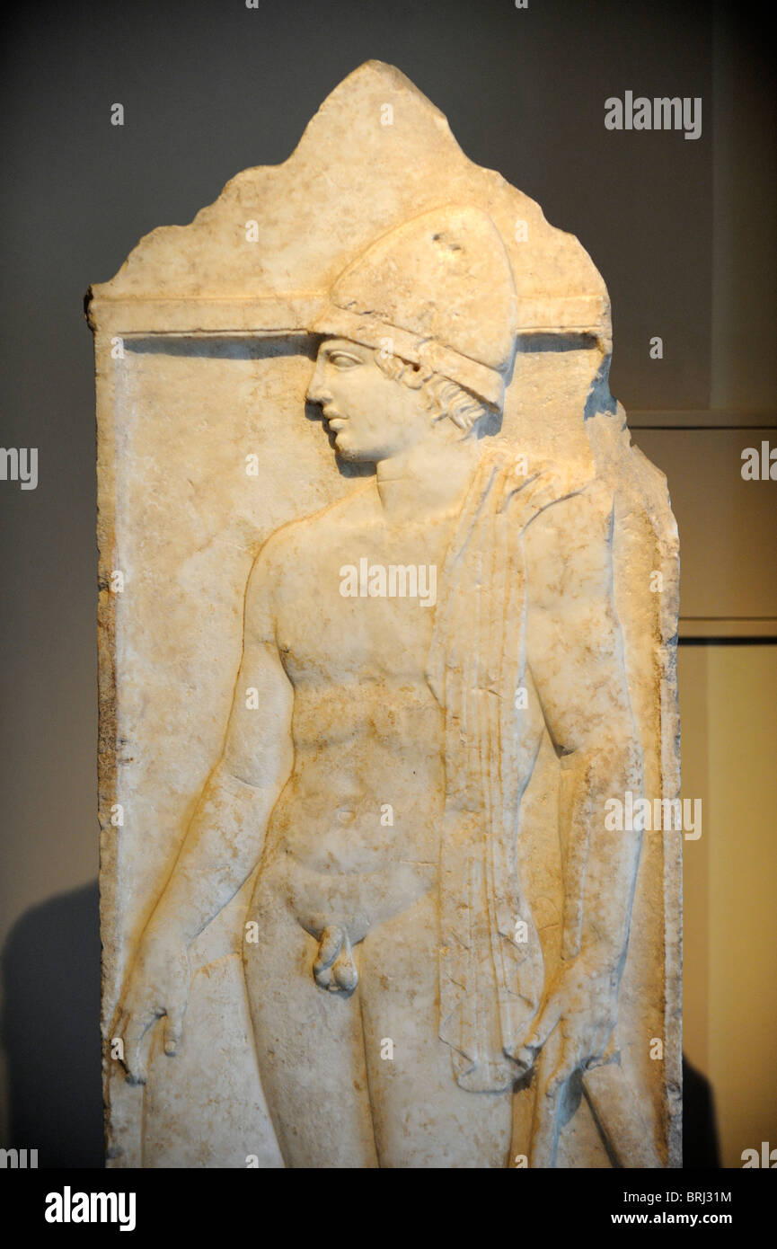 Funerary stele of a soldier from Pella near Saloniki Stock Photo
