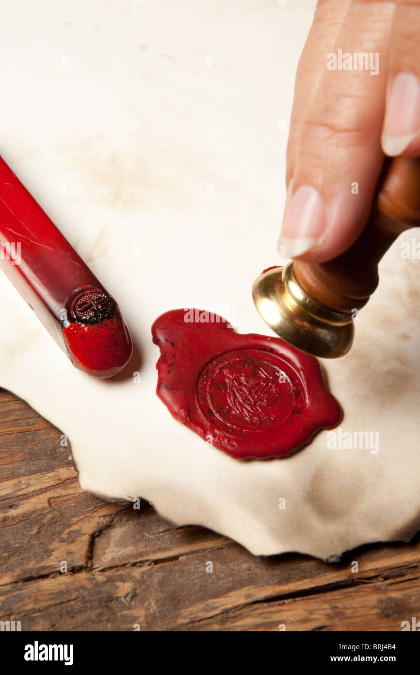 diploma scroll with wax seal Stock Photo