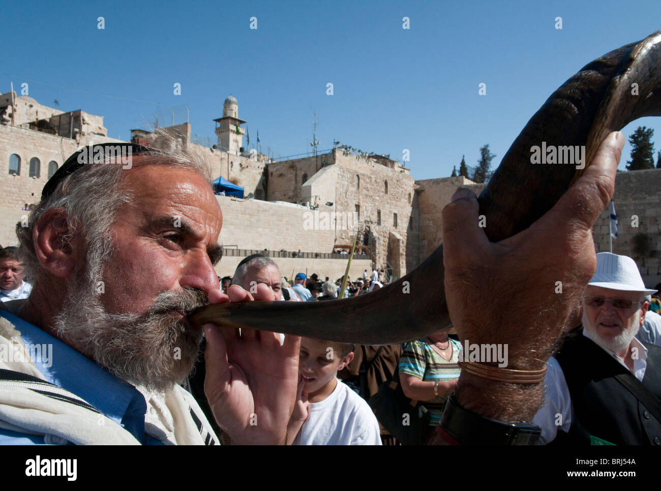 jew blowing in a shofar in Jerusalem Old City Stock Photo Alamy