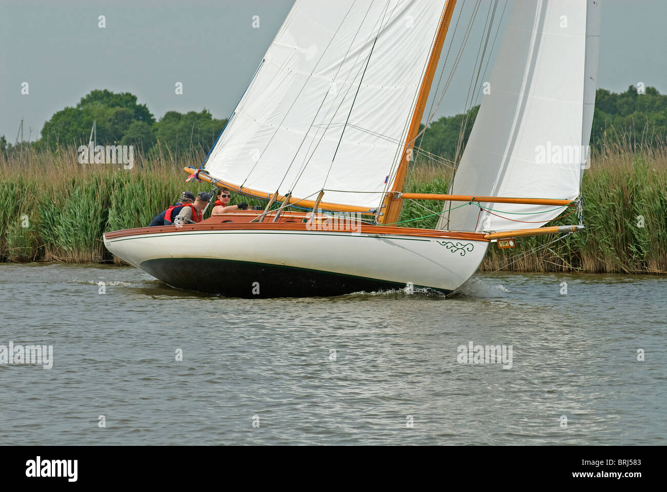 Broads Cruiser competing in the 50th Anniversary 3 Rivers Race. Stock Photo