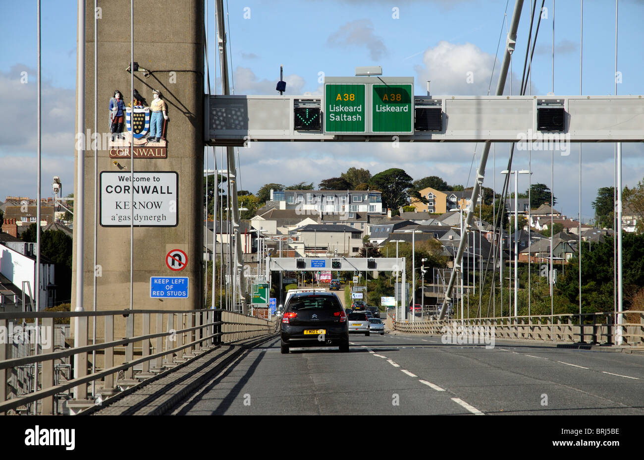 The A38 trunk road Devon Expressway as it crosses the Tamar Bridge into