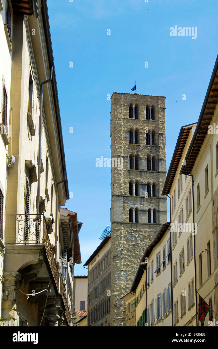 Corso Italia and Santa Maria della Pieve, Arezzo, Tuscany, Italy, Europe Stock Photo