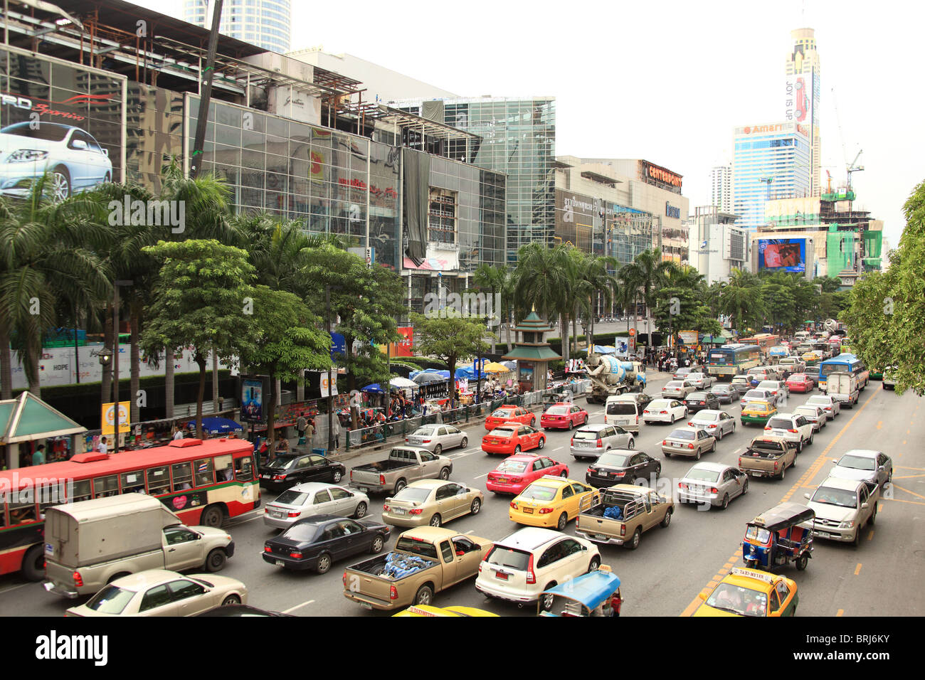 Reconstruction is on his way at Bangkok’s Central World shopping Center, which was torched down by the anti-government protester Stock Photo