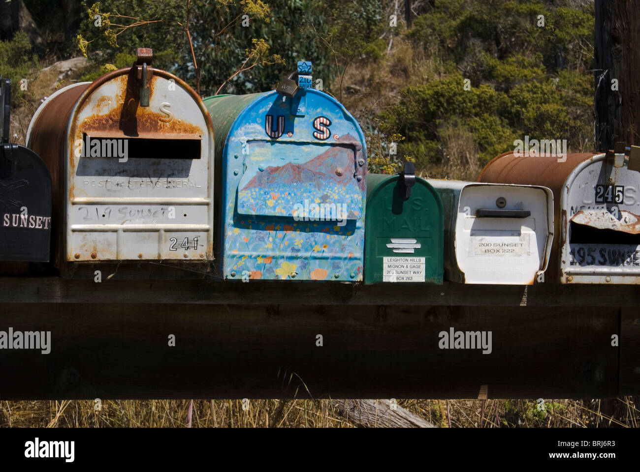 Mailboxes, Muir Beach, California, USA Stock Photo