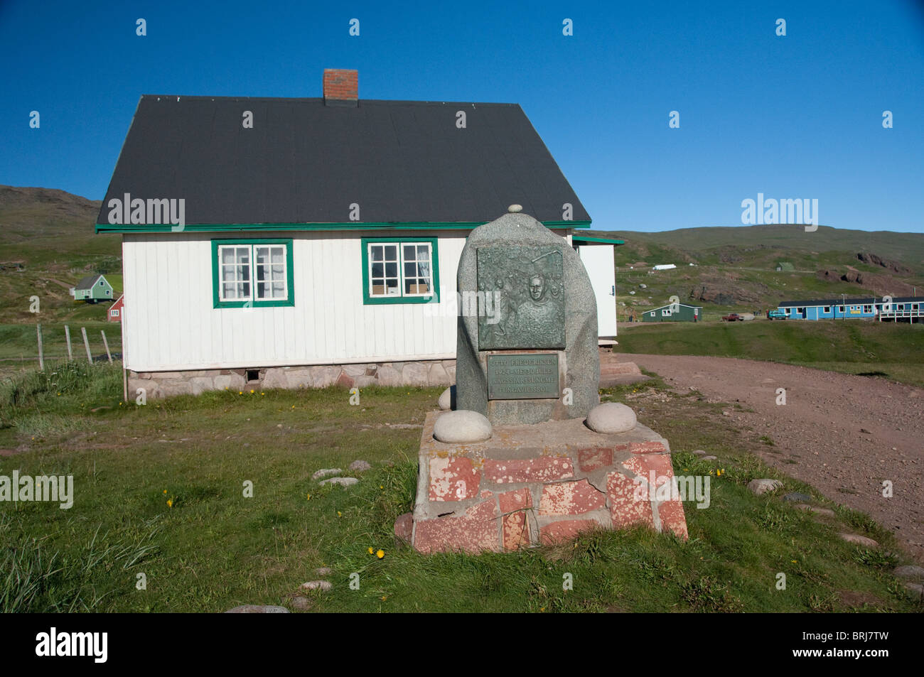 Greenland, Eric's Fjord, Brattahlid (aka Qassiarsuk). Historic home of Otto Frederiksen. Stock Photo