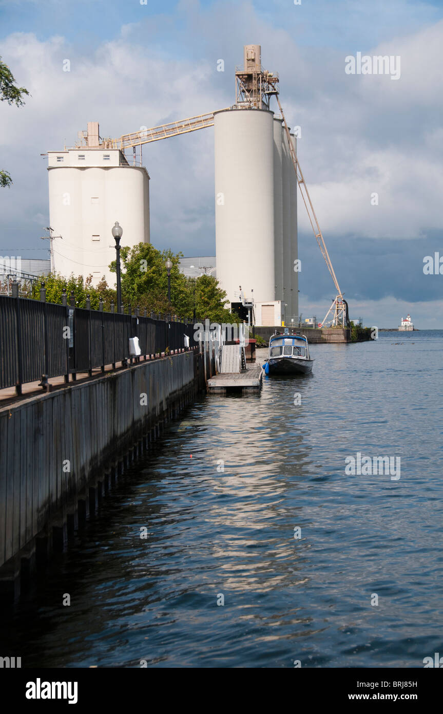 Oswego NY harbor with silos. Stock Photo