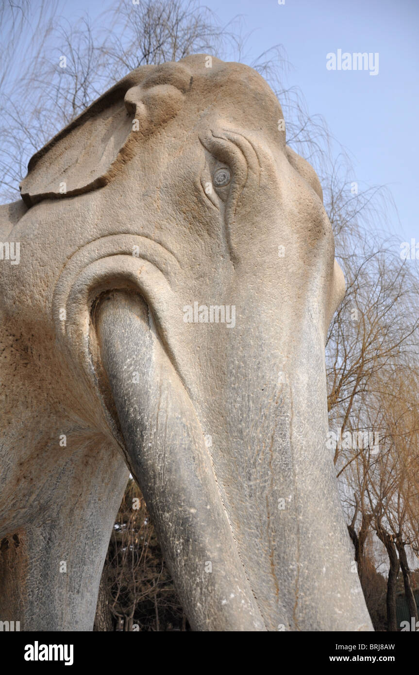 Elephant statue on the spirit way to the Ming Tombs in Beijing China Stock Photo