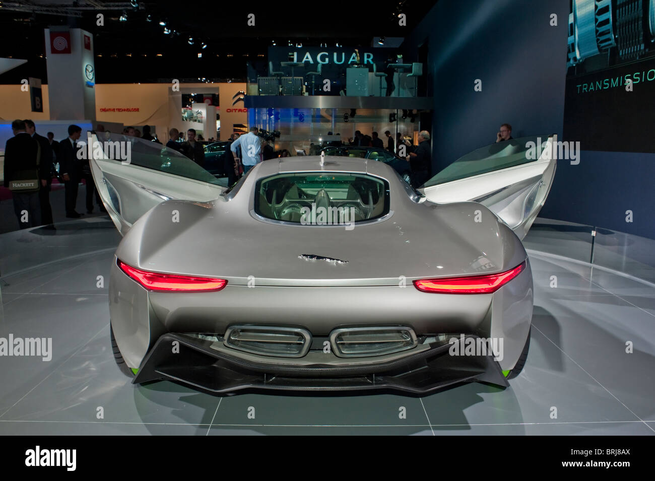 Paris, France, Paris Car Show, Jaguar Electric Racing Car, XJL rear, on