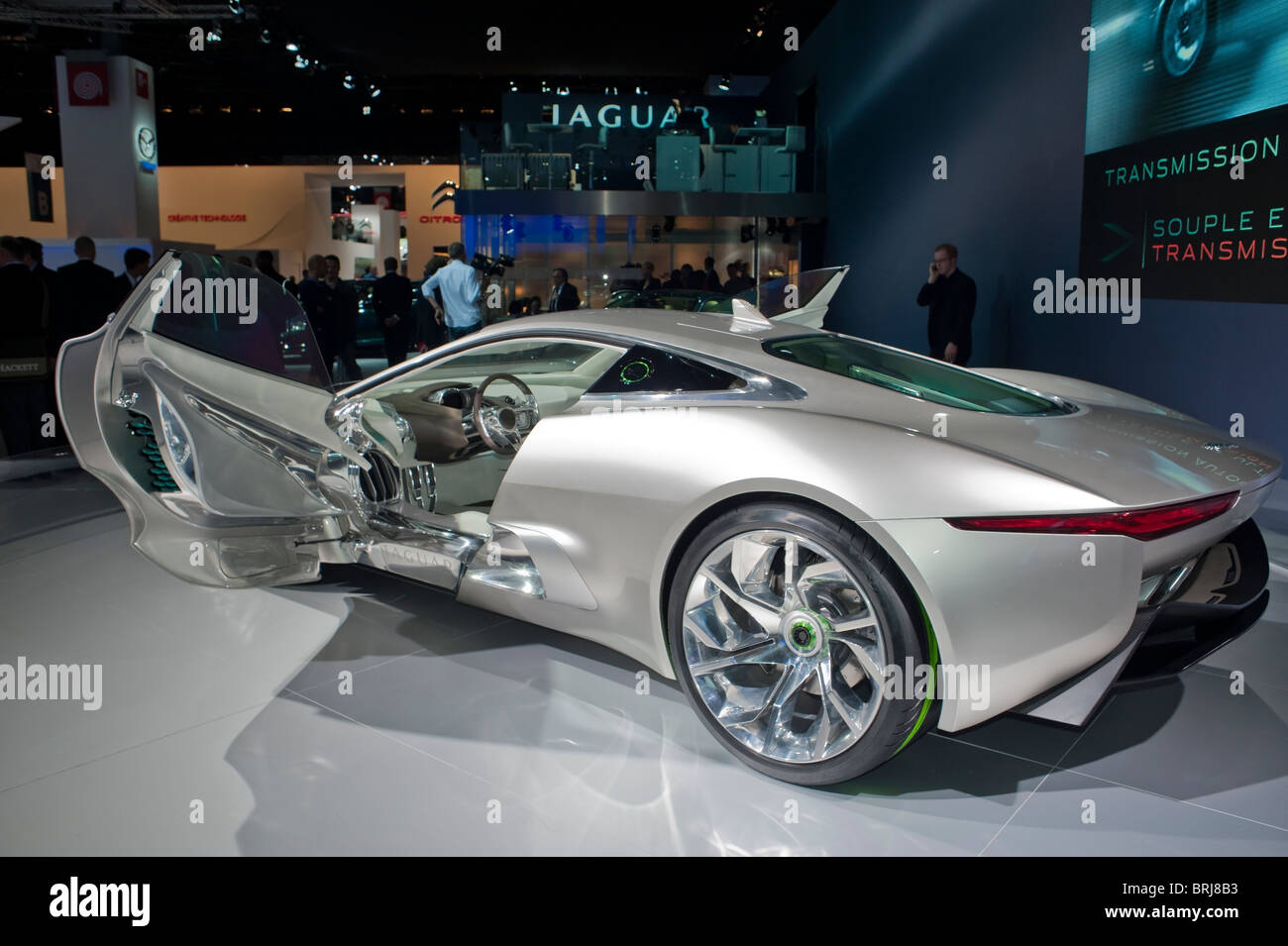Paris, France, Paris Car Show, Jaguar Electric Racing Car, XJL side, on