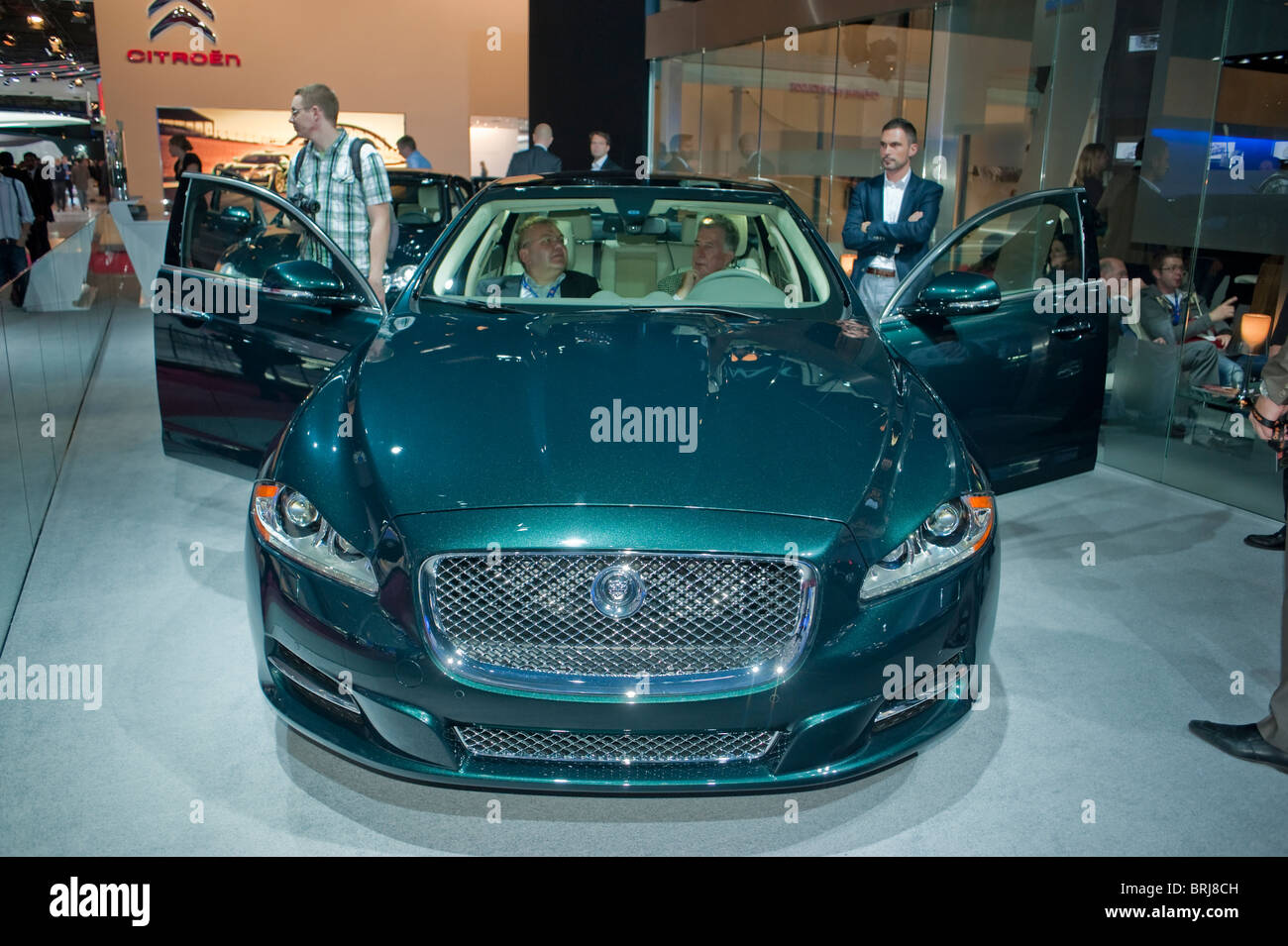 Paris, France, Paris Car Show, Jaguar Luxury Sedans, on display Stock