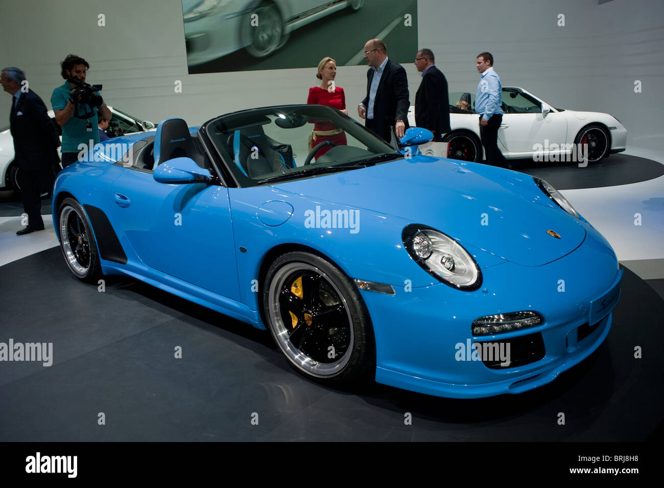 Paris, France, Paris Car Show, Porsche 911 Speedster, Sports car, $226,000. People Looking New Car Showroom Display, salon auto france Stock Photo