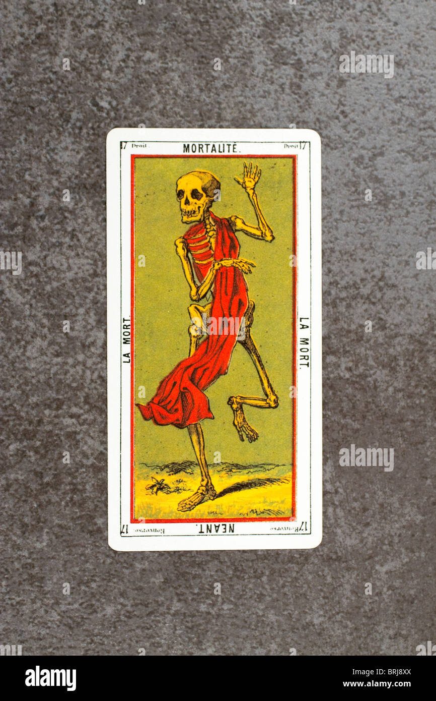 Card representing Death from an ancient set of Tarot, used for divination. Stock Photo