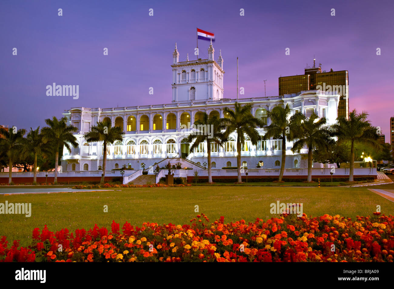 Palacio de Gobierno (Government Palace) in the evening, Asuncion, Paraguay Stock Photo