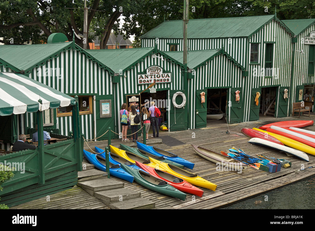 Antigua tearooms and canoe hire on the Avon River, Christchurch, New Zealand Stock Photo