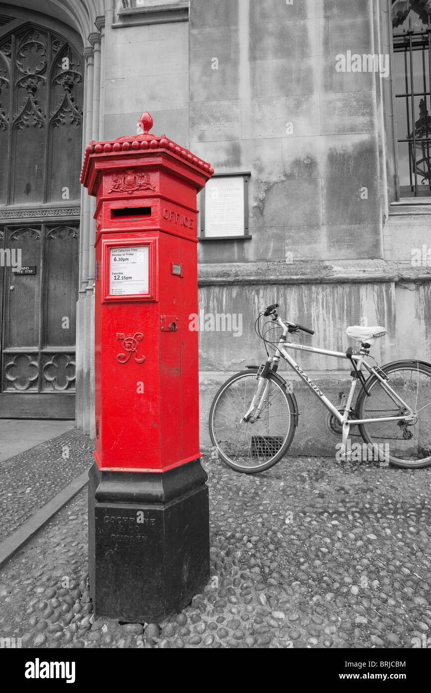 Victorian pillar box in mono colour Cambridge England Stock Photo