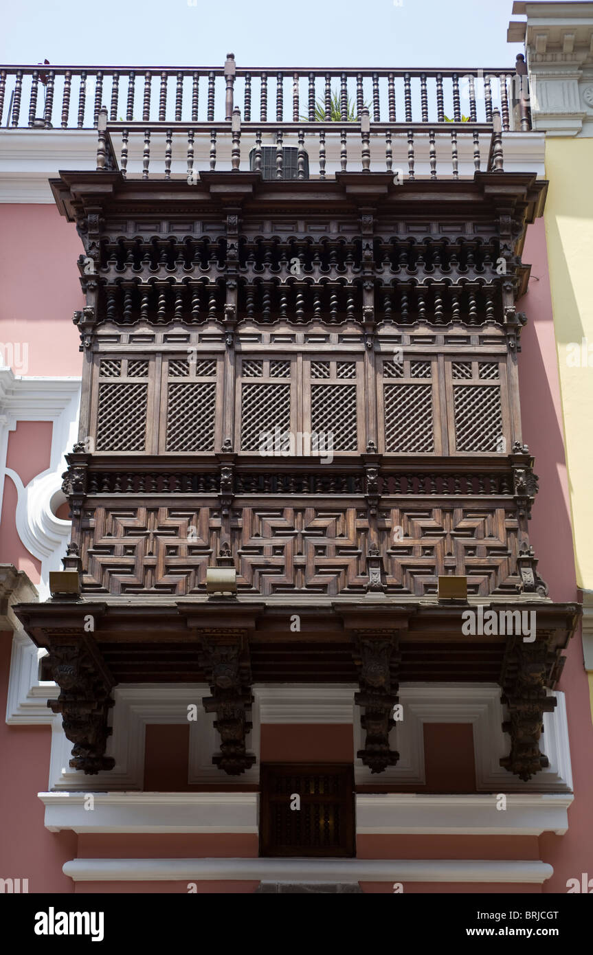 Wooden Balcony Downtown Lima Peru Stock Photo